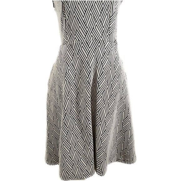 Banana Republic Black/White Geometric/Chevron High Waist/A-Line Dress - Picture 6 of 16